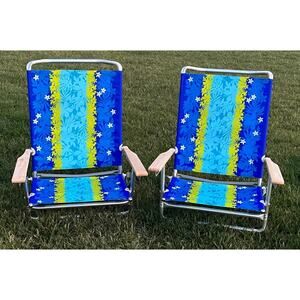 NEW (2) Rio BEACH CHAIR 5-Position + Flat Aluminum Concert Pool Hawaiian Luau